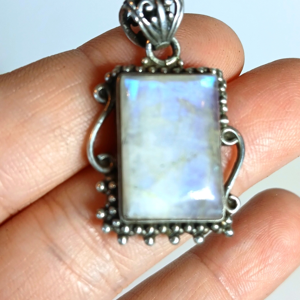 Rainbow Moonstone Rectangular Sterling Silver Pen… - image 8